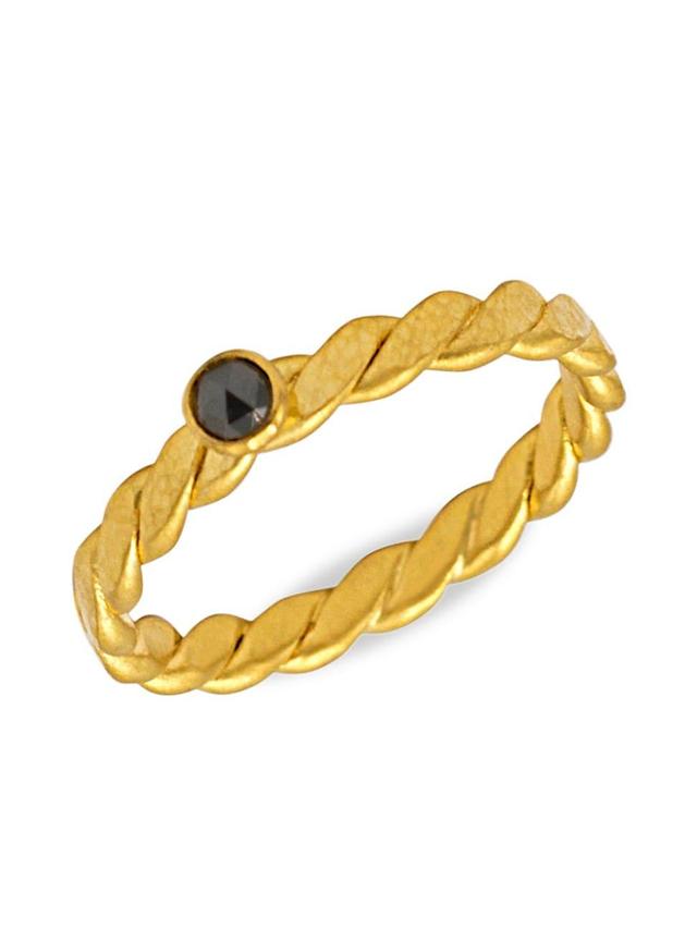 Womens 22K & 24K Yellow Gold & Black Diamond Twist Stacking Ring Product Image