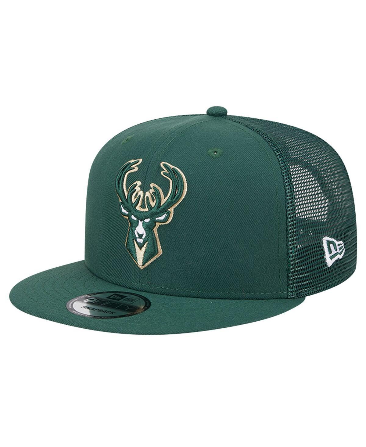 Mens New Era Hunter Green Milwaukee Bucks Evergreen Meshback 9FIFTY Snapback Hat Product Image