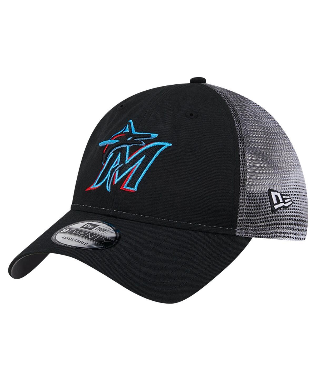 New Era Mens Black Miami Marlins Team Slick Trucker 9TWENTY Adjustable Hat Product Image