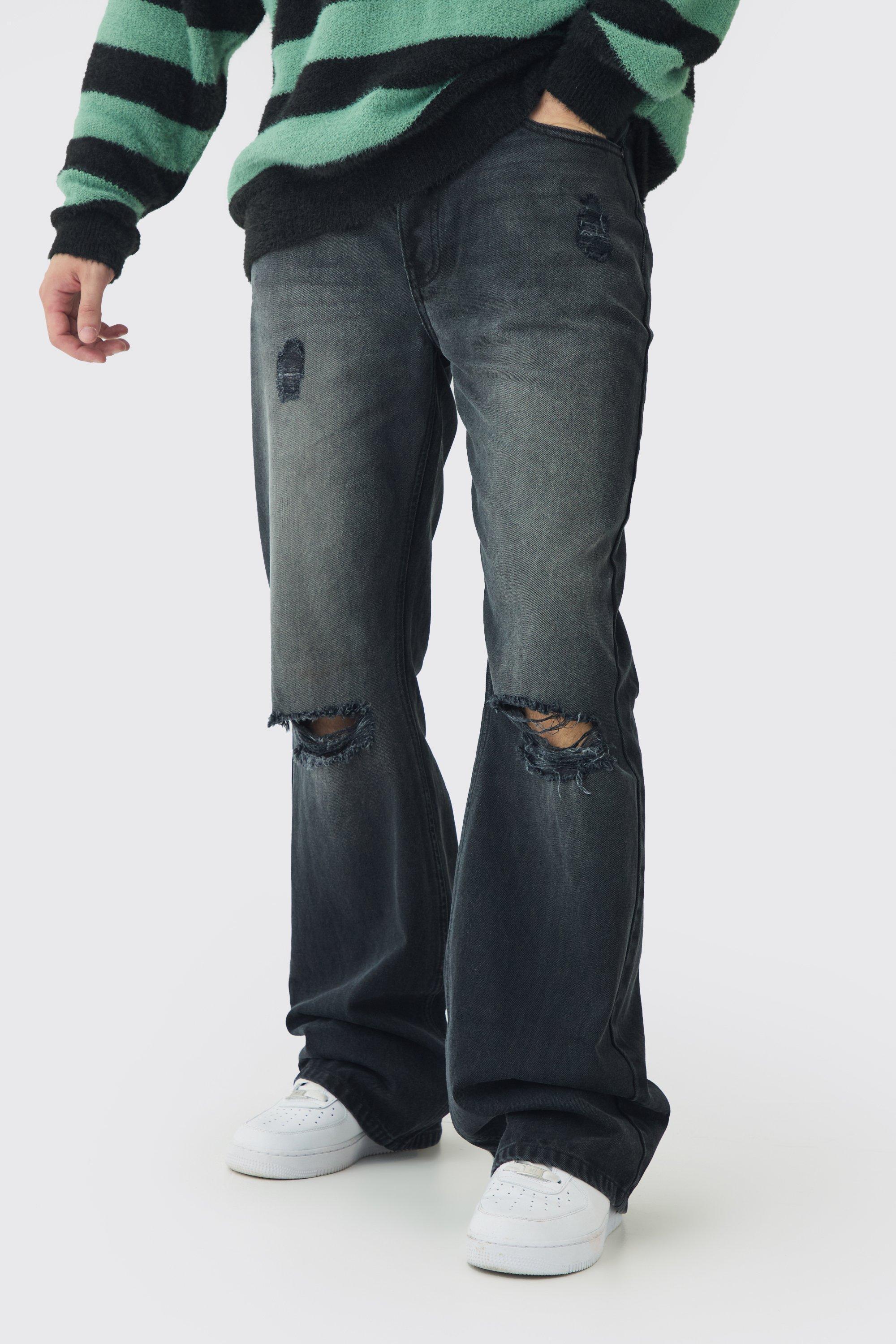 Tall Rigid Flared Distressed Jeans | boohooMAN USA Product Image