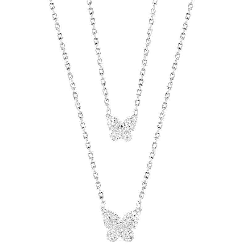 Sunkissed Sterling Cubic Zirconia Double Layered Butterfly Necklace, Womens Silver Tone Product Image