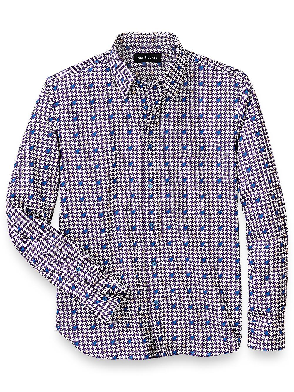 Slim Fit Cotton Houndstooth Print Casual Shirt Product Image