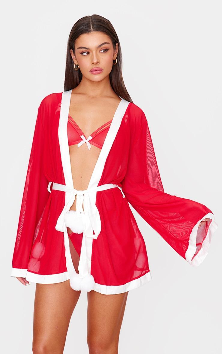 Red Mesh Christmas Pom Pom Robe Product Image