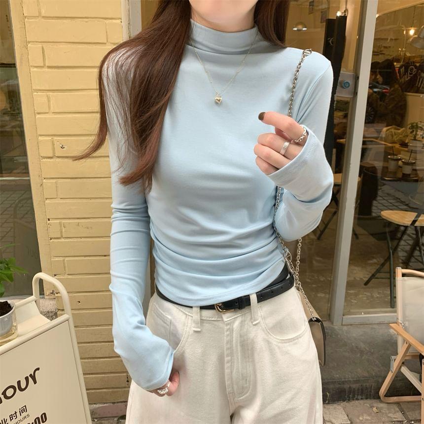 Long-Sleeve Mock Neck Plain Top Product Image