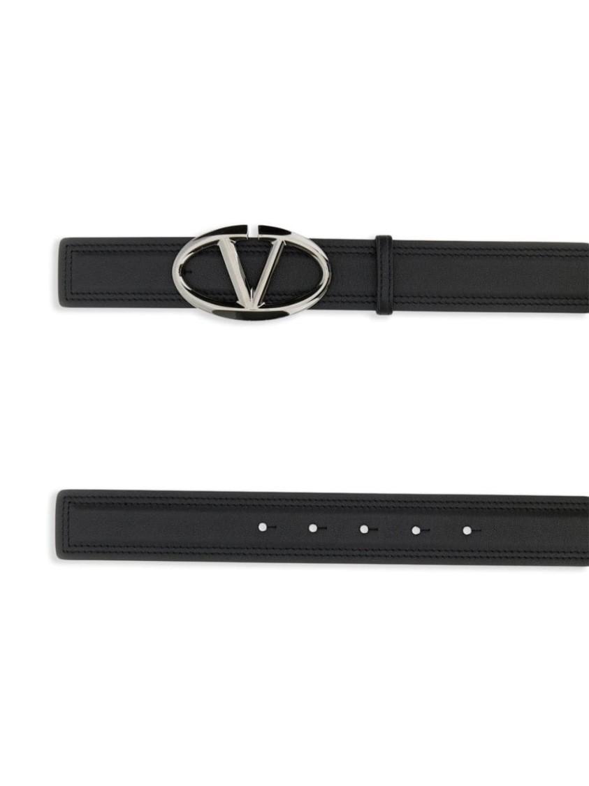 VALENTINO GARAVANI Valentino Luxury Leather Belt With Signature Oval Buckle And Refined Stitching In Black Product Image