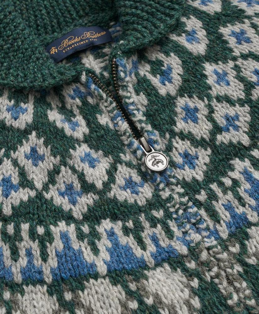 Wool Full-Zip Cardigan with Fair Isle Motif Product Image