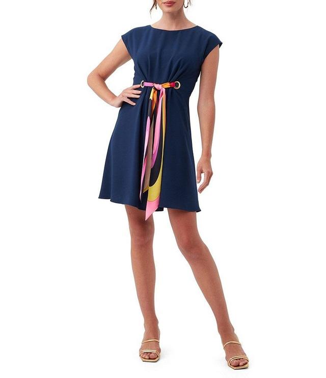 Trina Turk Sanford Stretch Woven Boat Neck Cap Sleeve A-Line Dress Product Image