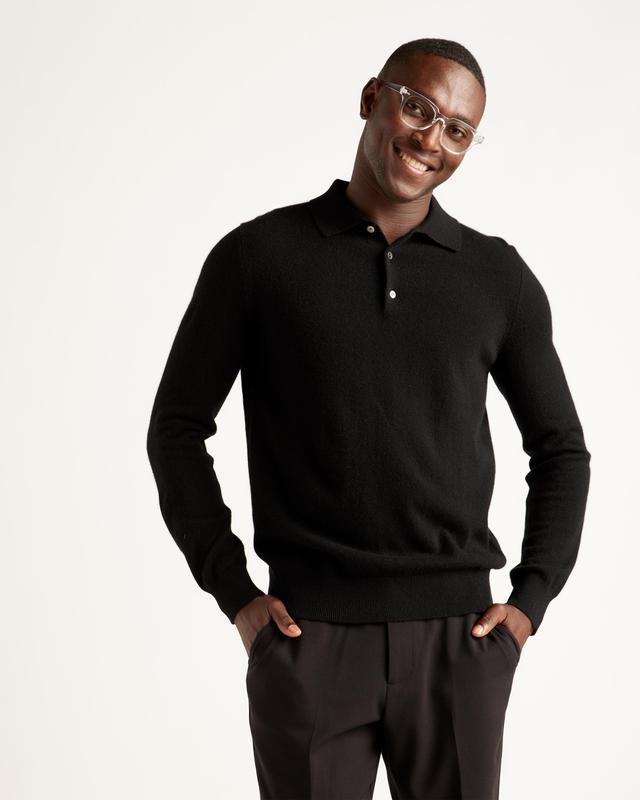 Mens Mongolian Cashmere Polo Sweater in Black, Size XXL by Quince Product Image