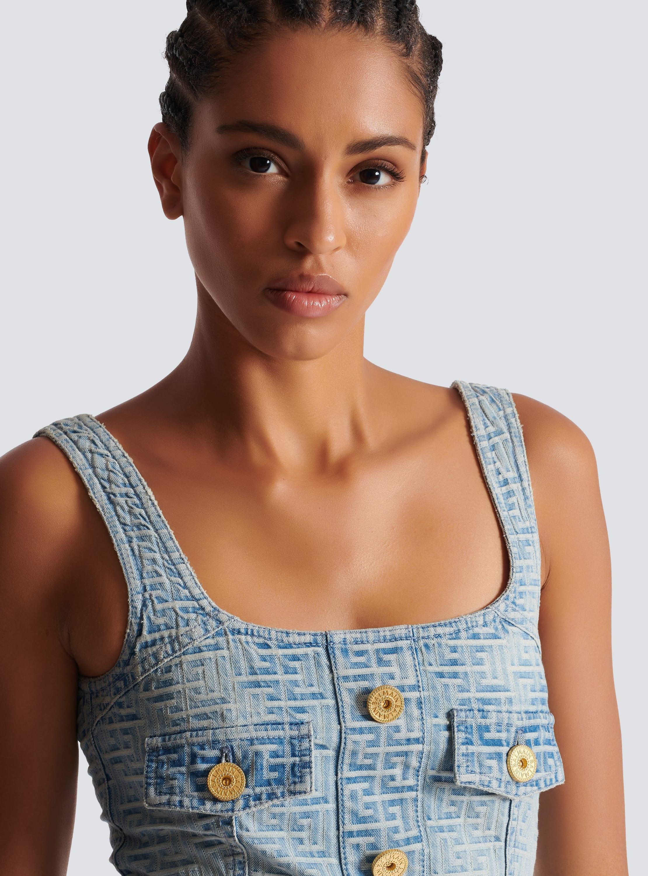 Monogrammed short denim dress Product Image