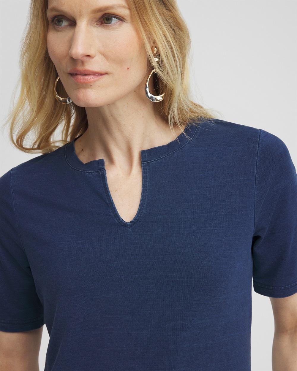 Faux Denim Notch Neck Tee Product Image