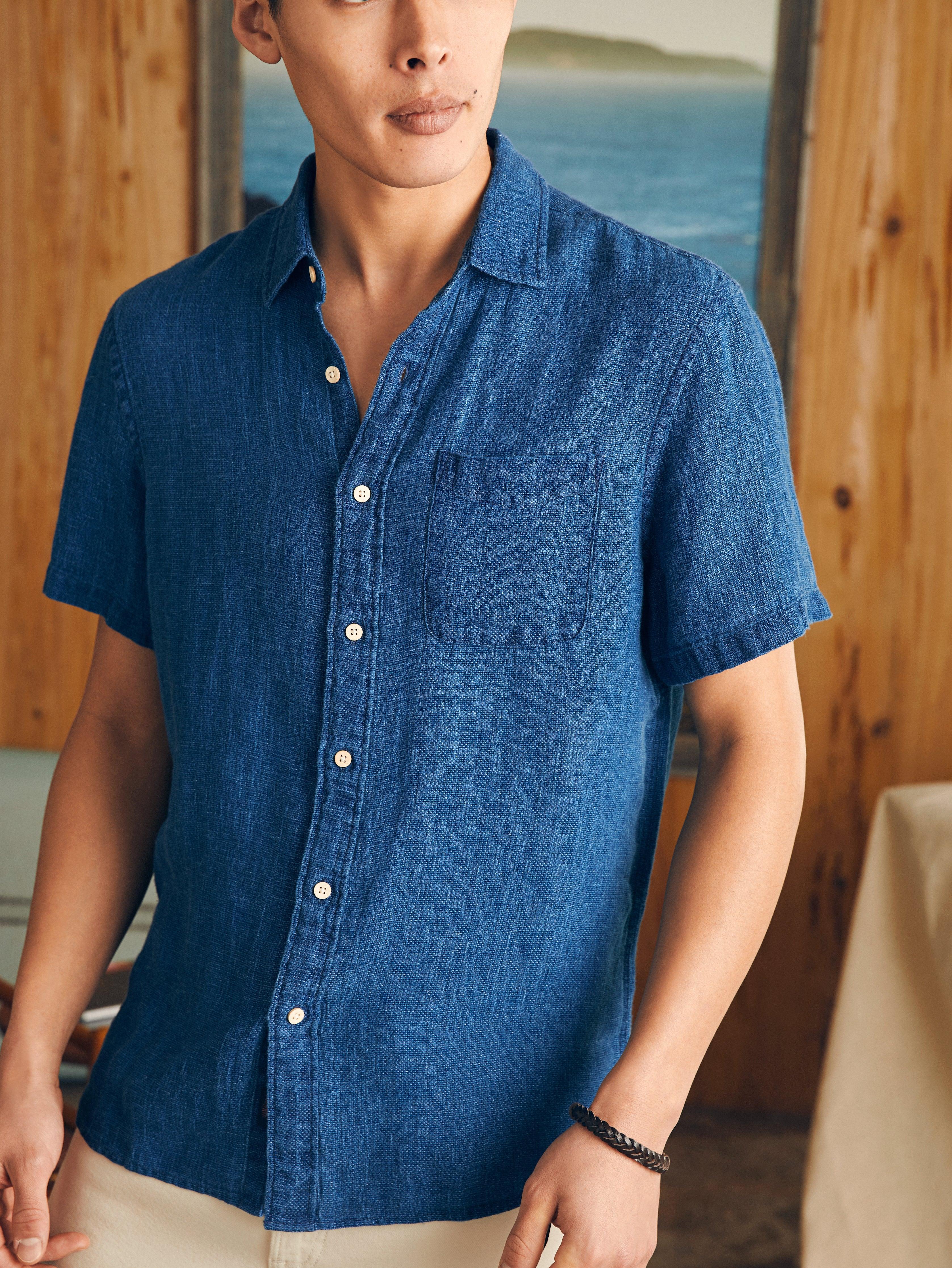 Short-Sleeve Palma Linen Shirt - Indigo Basketweave Male Product Image