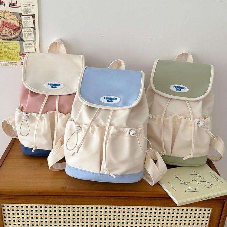 Flap Drawstring Panel Nylon Backpack Product Image