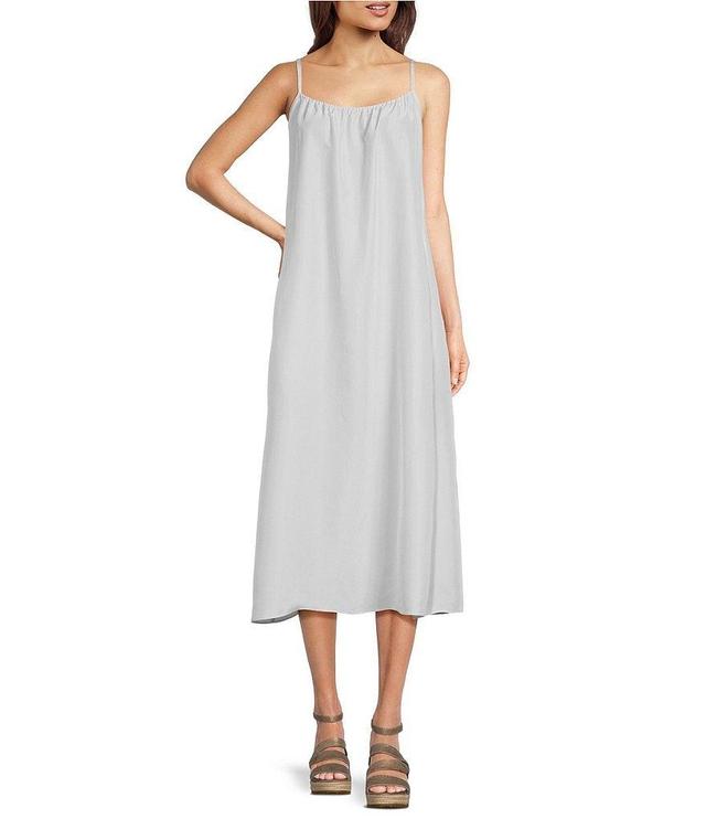 Eileen Fisher Silk Scoop Neck Sleeveless Ruched Cami Shift Dress Product Image