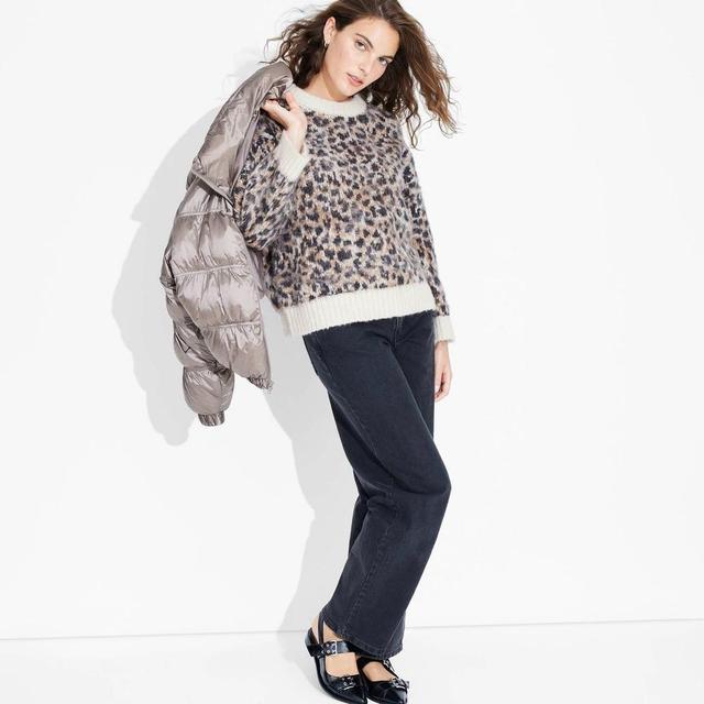 Womens Oversized Crewneck Pullover Sweater - Wild Fable Tan Leopard Print Product Image