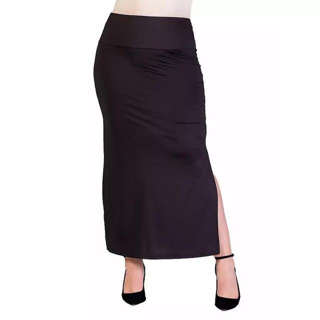 Plus Size 24Seven Comfort Apparel Versatile Side Slit Elastic Waist Maxi Skirt, Womens Product Image