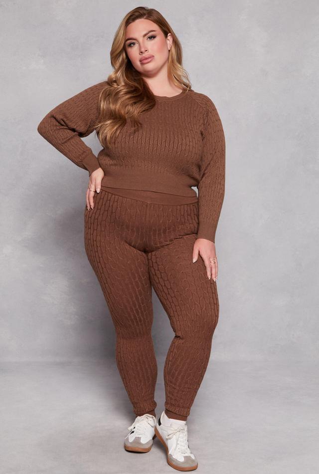 Womens Plus Size Cable Knit Wide Waist Leggings Product Image