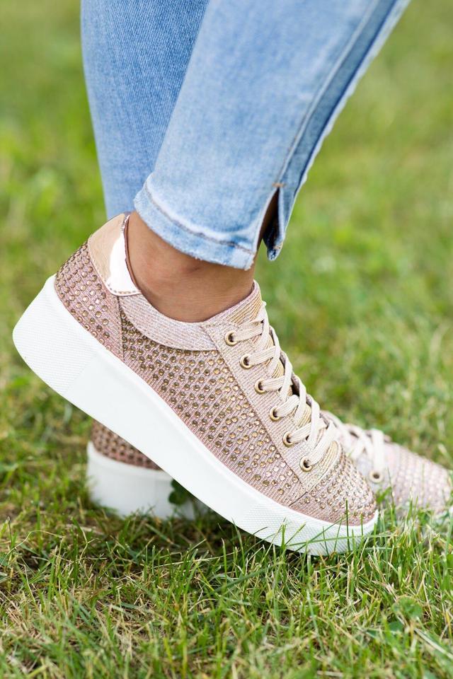 Rose Gold Studded Platform Sneakers Product Image