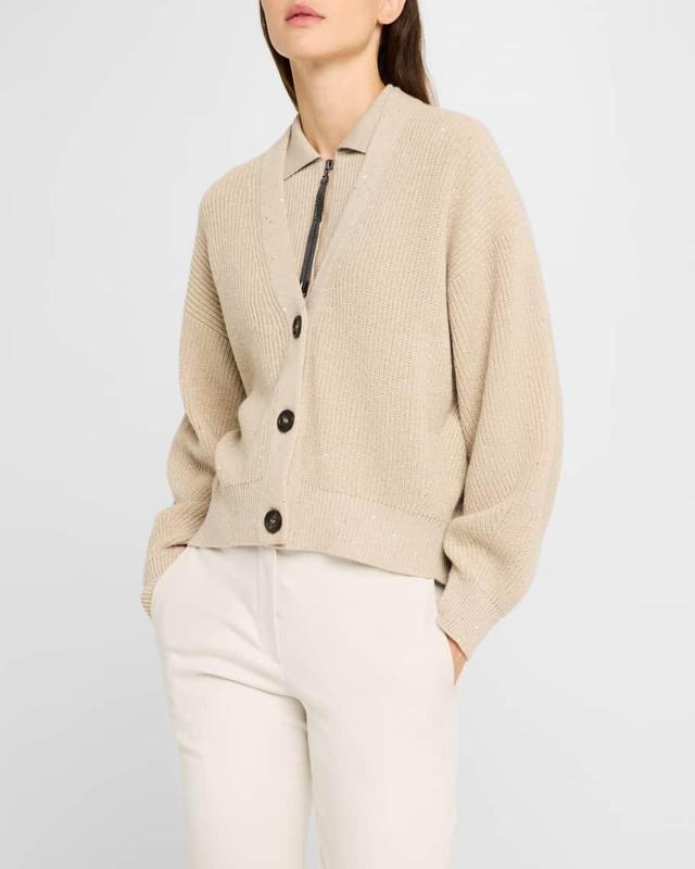 Metallic V-Neck Cashmere Wool Cardigan Product Image