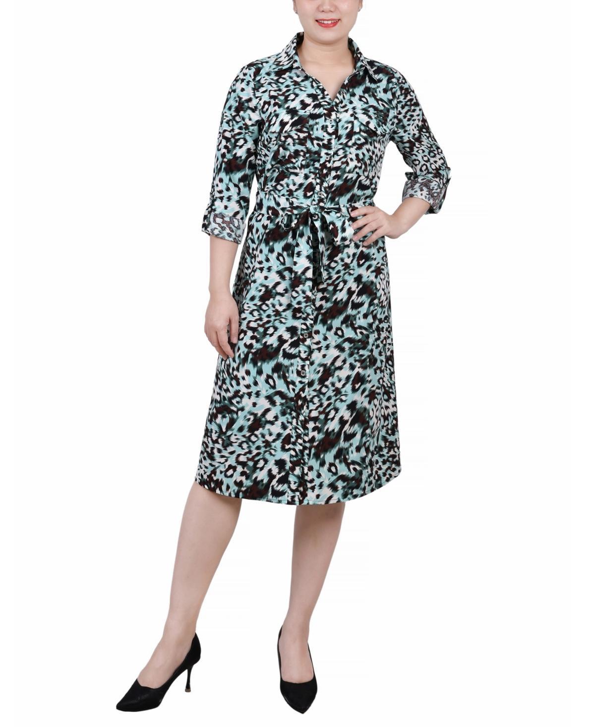 Womens 3/4 Sleeve Roll Tab Shirtdress with Belt Product Image