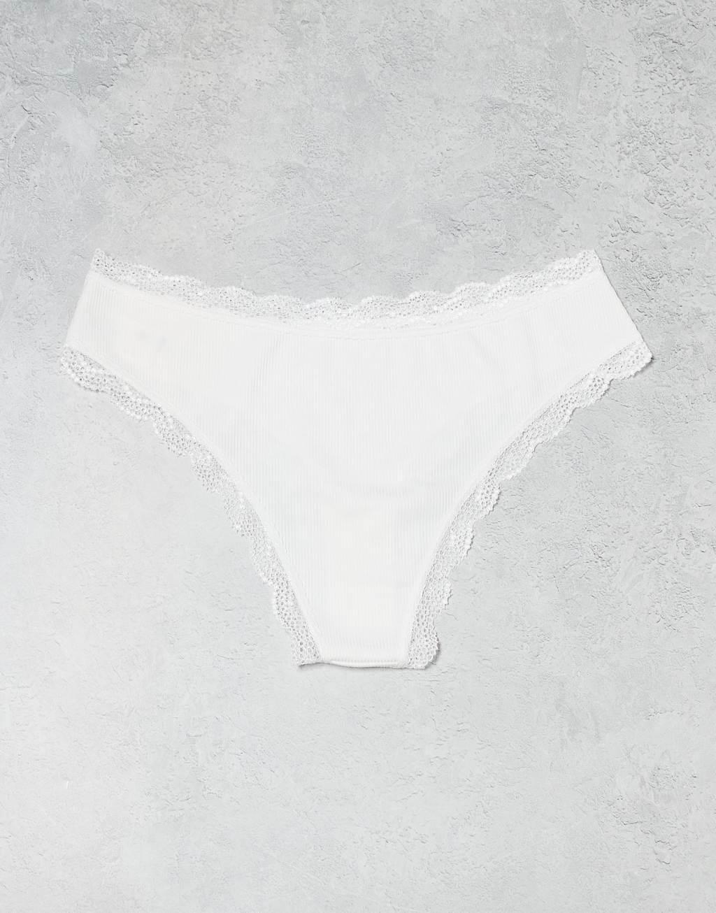 ASOS DESIGN 3-pack Brazilian briefs in white, mauve & ditsy print with lace trim Product Image