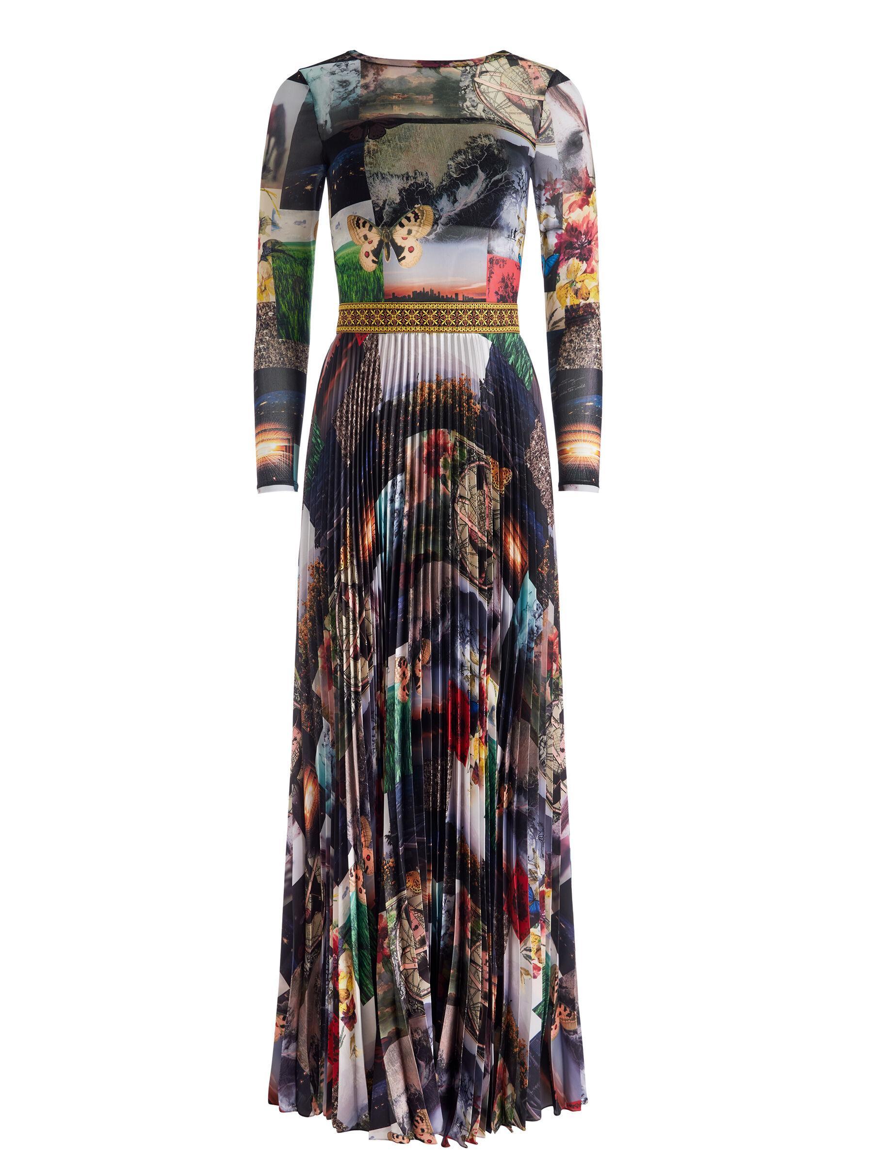 ALICE AND OLIVIA Ivey Long Sleeve Fitted Sunburst Pleated Maxi Dress In Eco Fusion Product Image