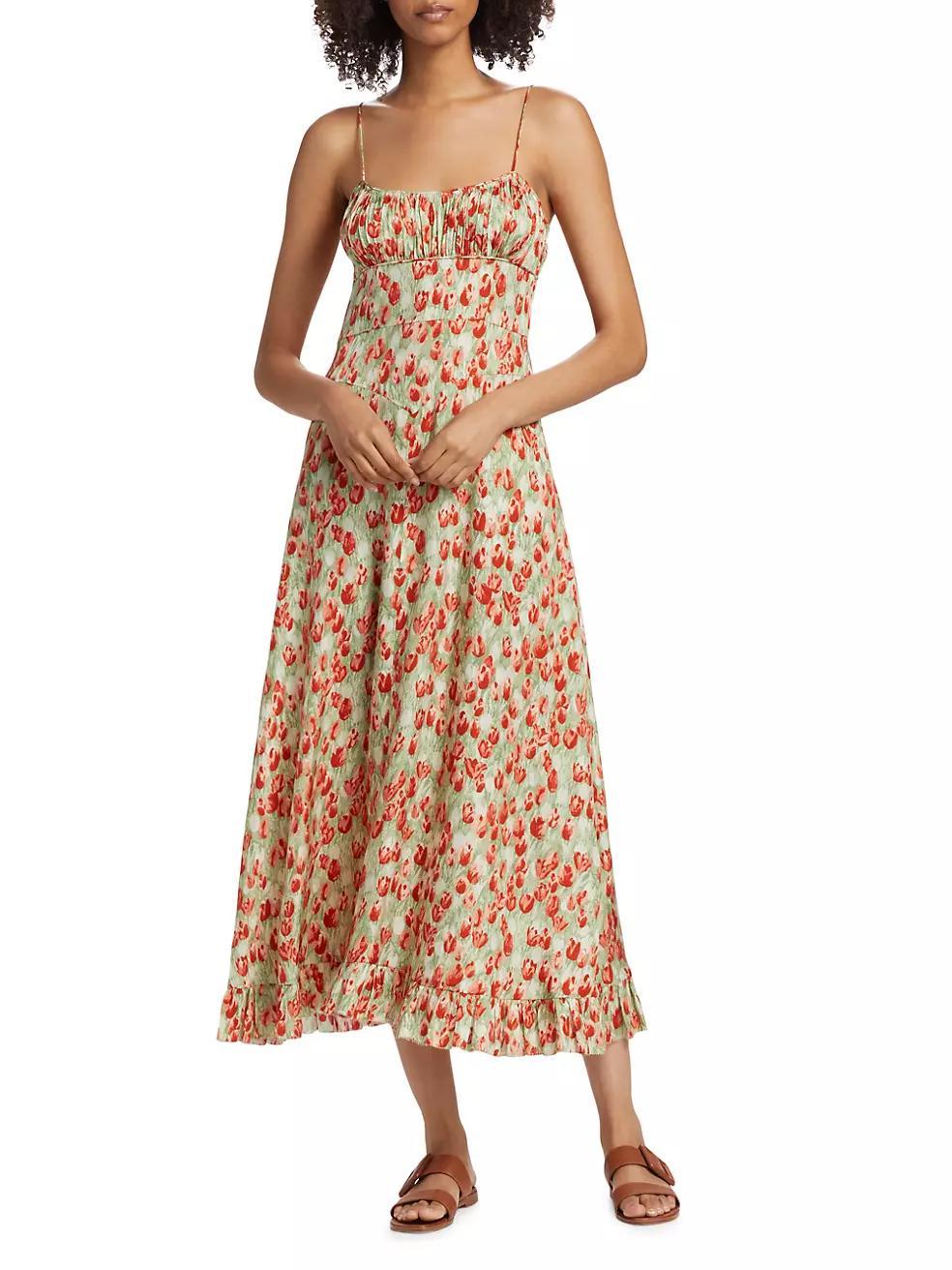 Rosaria Floral Silk-Blend Midi-Dress Product Image