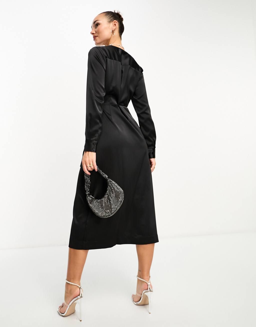 YAS satin wrap maxi dress in black Product Image