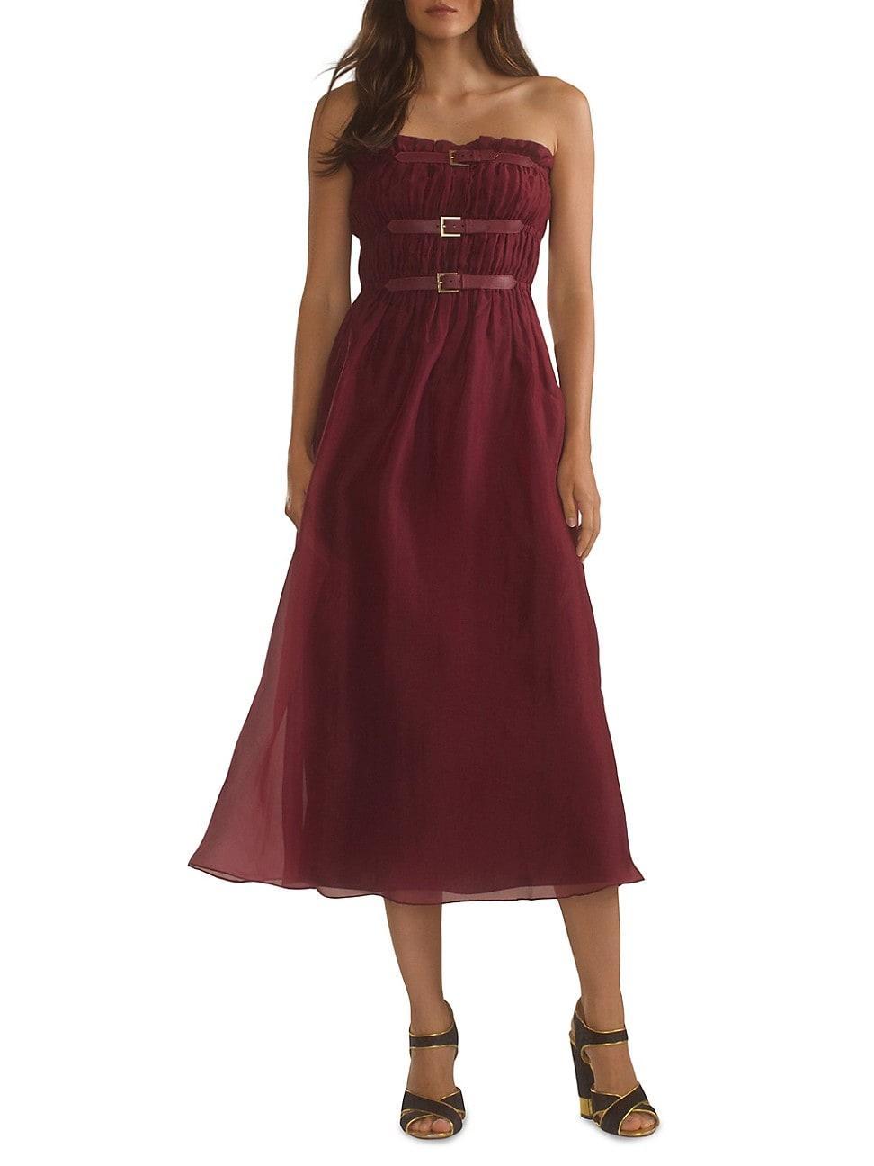 Womens Strapless Silk Organza Buckle Midi-Dress Product Image