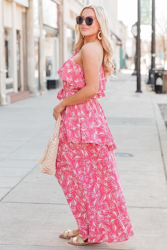 Take Me To Cabo Pink One Shoulder Floral Maxi Dress FINAL SALE Product Image