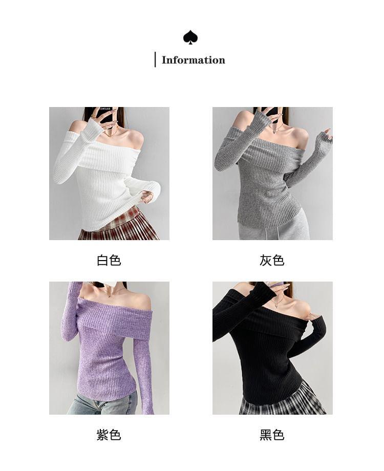 Flip-Over Off-Shoulder Ribbed-Knit Top Product Image