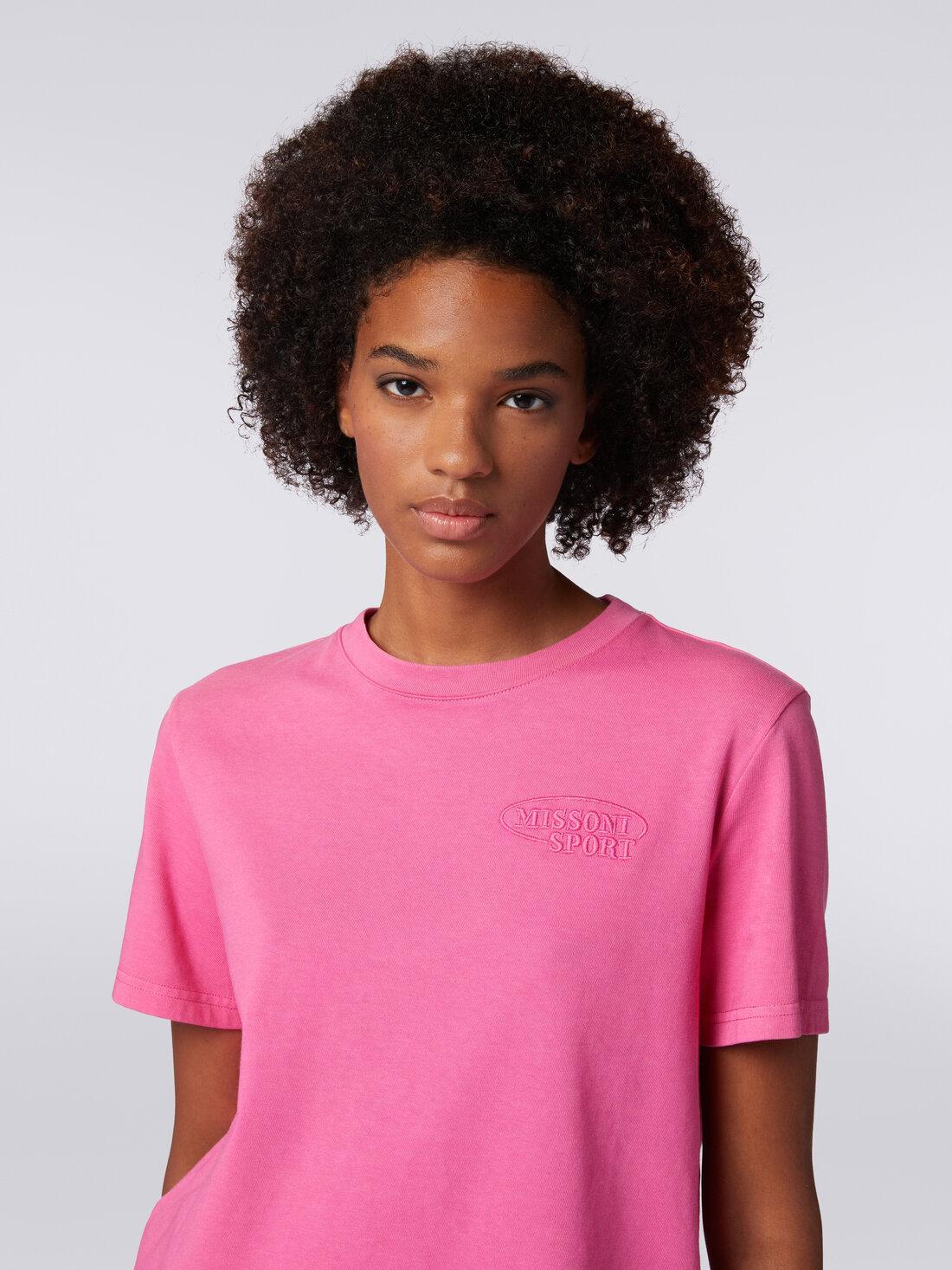 Crew-neck crop T-shirt in cotton with logo Pink | Missoni Product Image