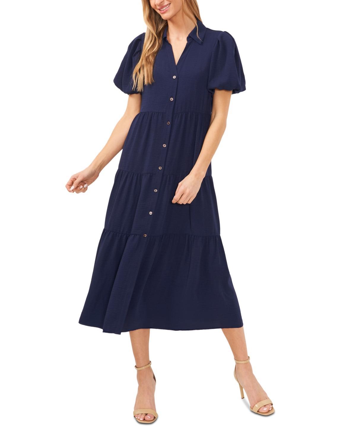 CeCe Womens Collared Short-Sleeve Tiered Shirtdress Product Image