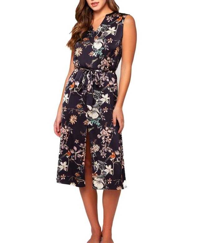 Womens Iris Slip Over Stretch Satin Floral Dress or Gown - Black Product Image