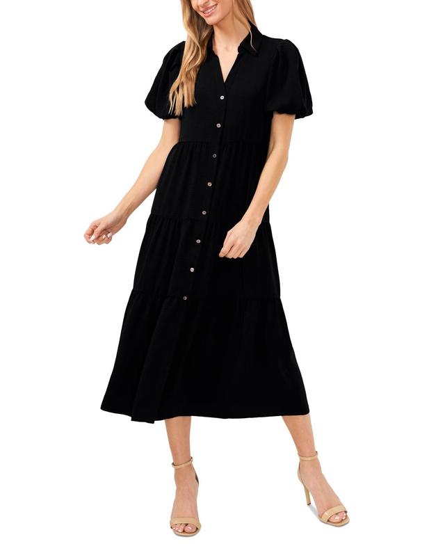 CeCe Womens Collared Short-Sleeve Tiered Shirtdress Product Image