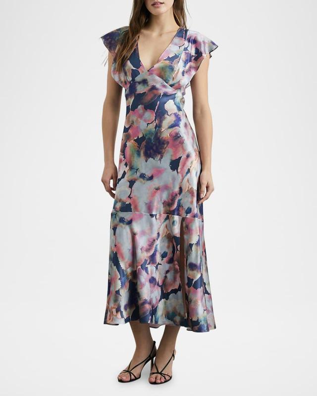 Dina Floral Satin Crepe Midi Dress Product Image