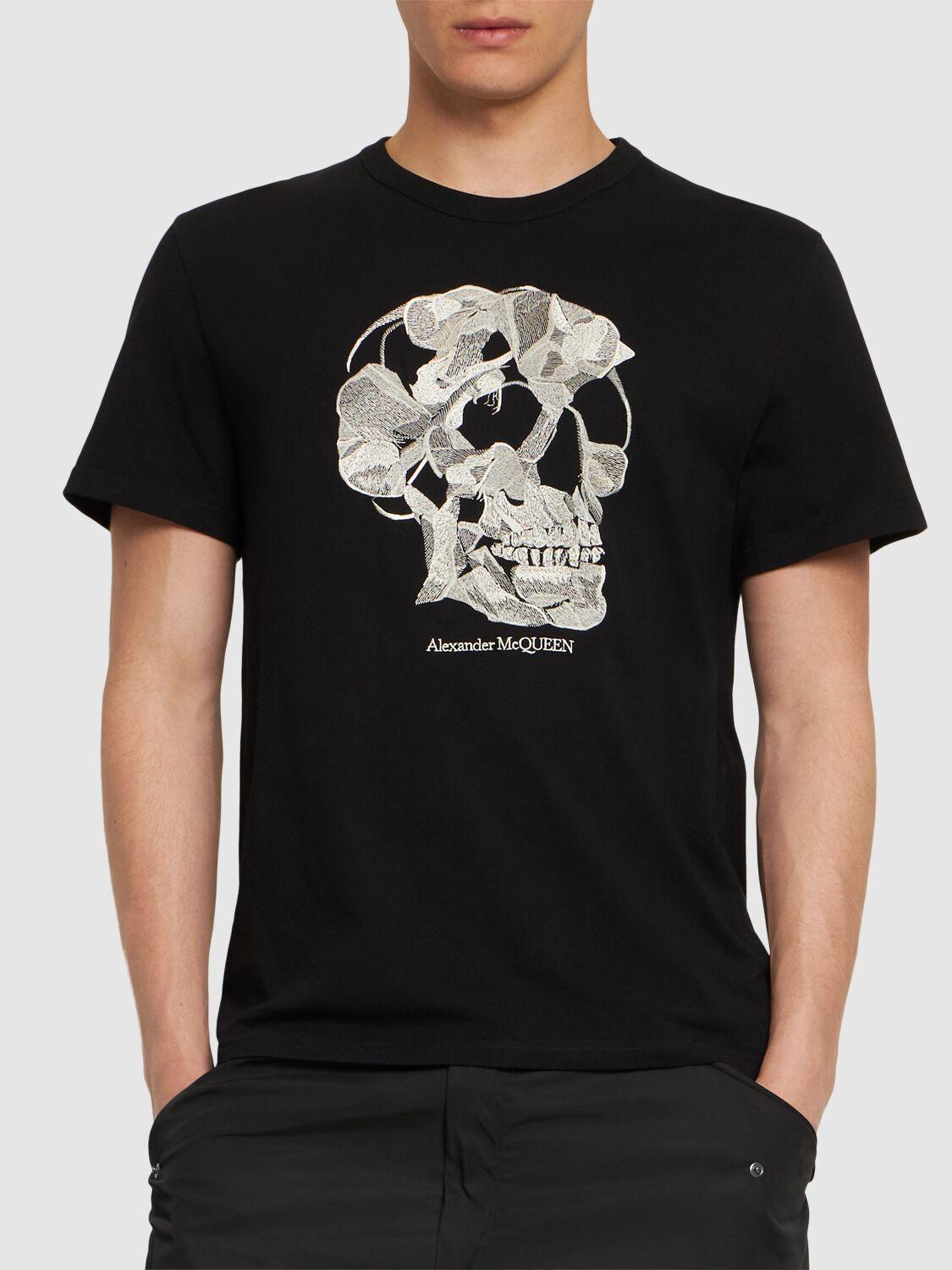 Skull Print Cotton T-shirt In Black Product Image