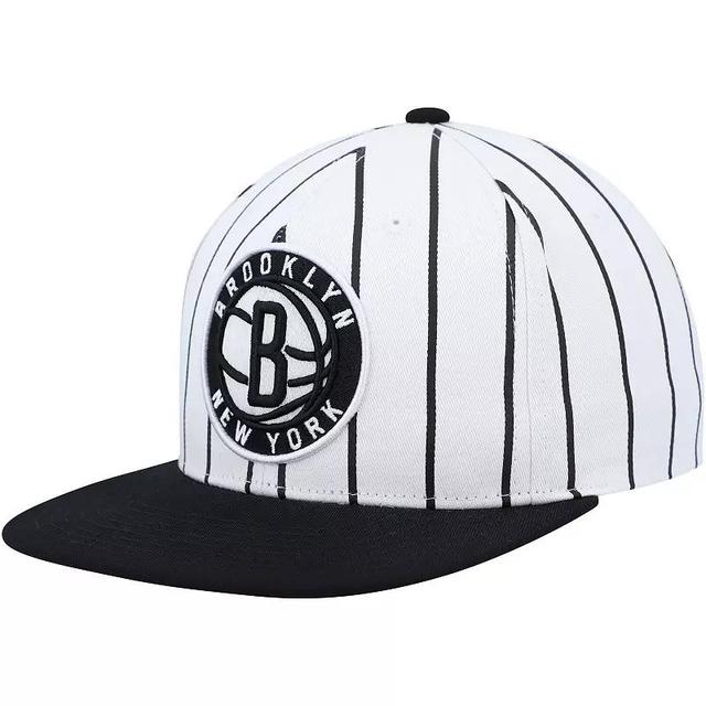 Mens Mitchell & Ness White Brooklyn Nets Hardwood Classics Pinstripe Snapback Hat Product Image