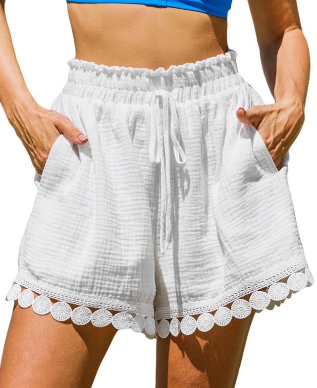 Cupshe Womens White Crinkle Ornate Hem Loose Leg Shorts Product Image