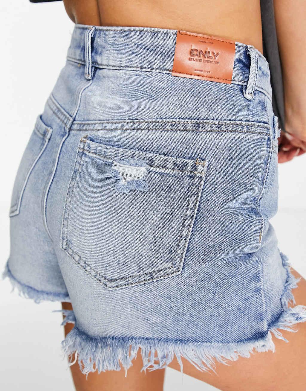 Only Pacy high waisted ripped denim shorts Product Image