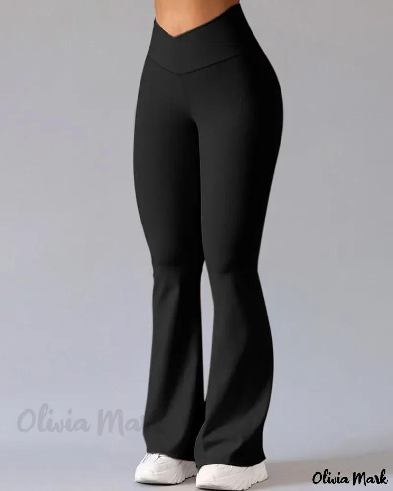 Olivia Mark – High-Quality Overlap Waist Flared Yoga Pants Product Image