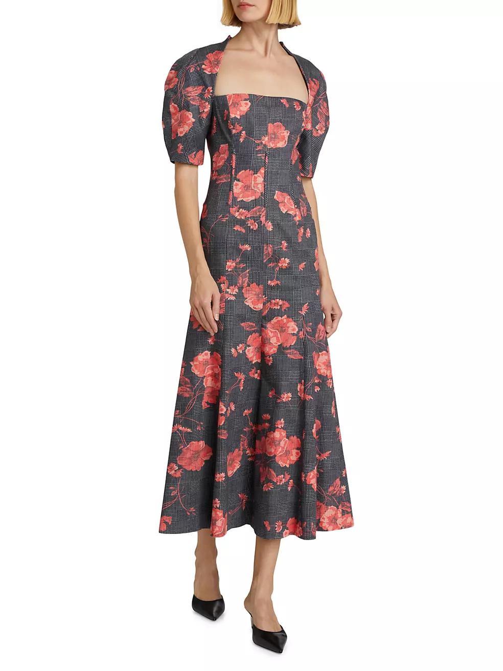 Floral Glen Check Bubble-Sleeve Dress Product Image