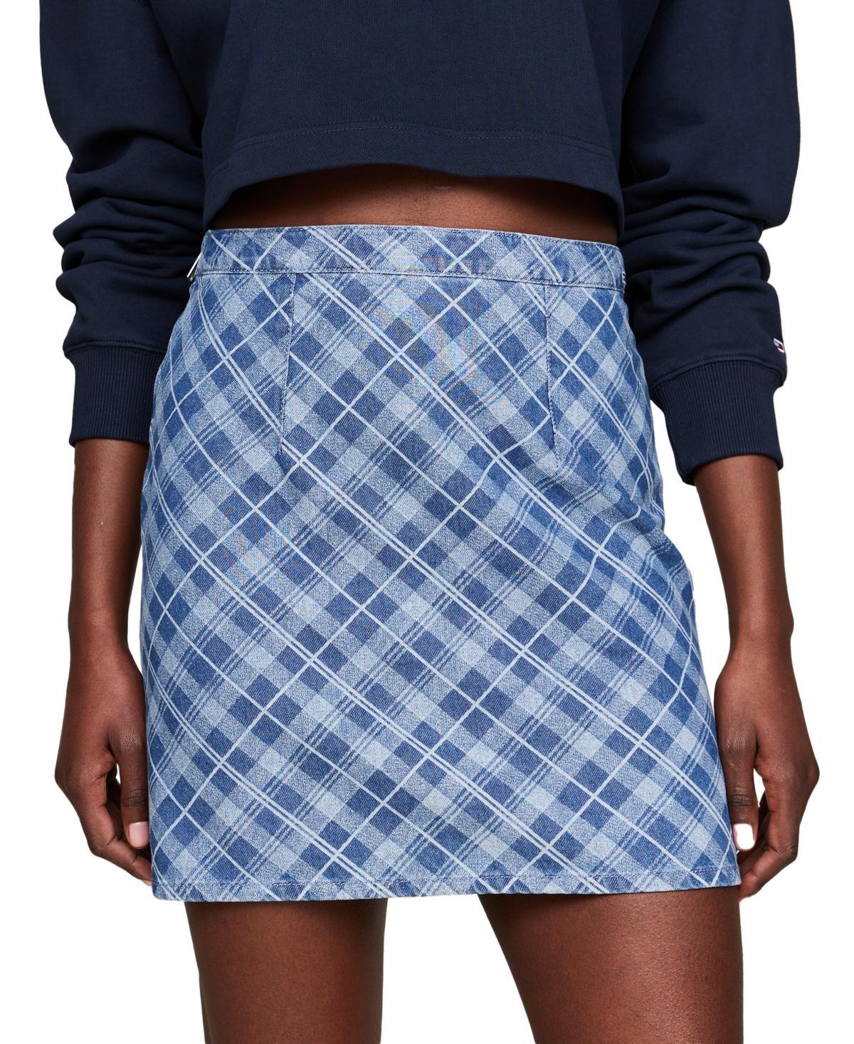 Tommy Jeans Womens Tartan-Check Chambray Mini Skirt Product Image