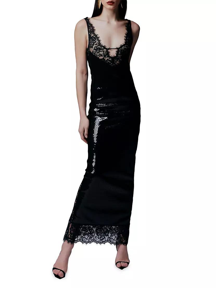 Raine Lace-Trimmed Sequined Column Gown Product Image