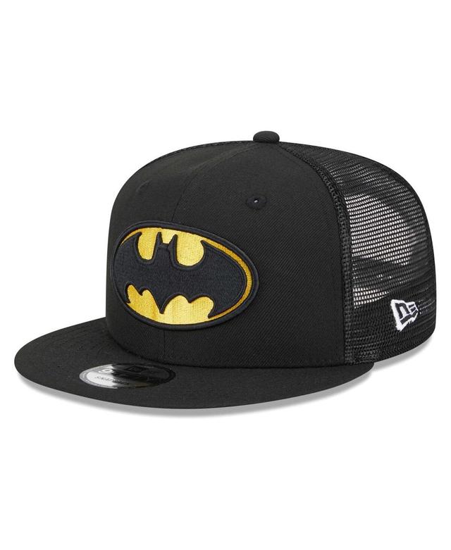 Mens New Era Black Batman Logo Trucker 9FIFTY Snapback Hat Product Image