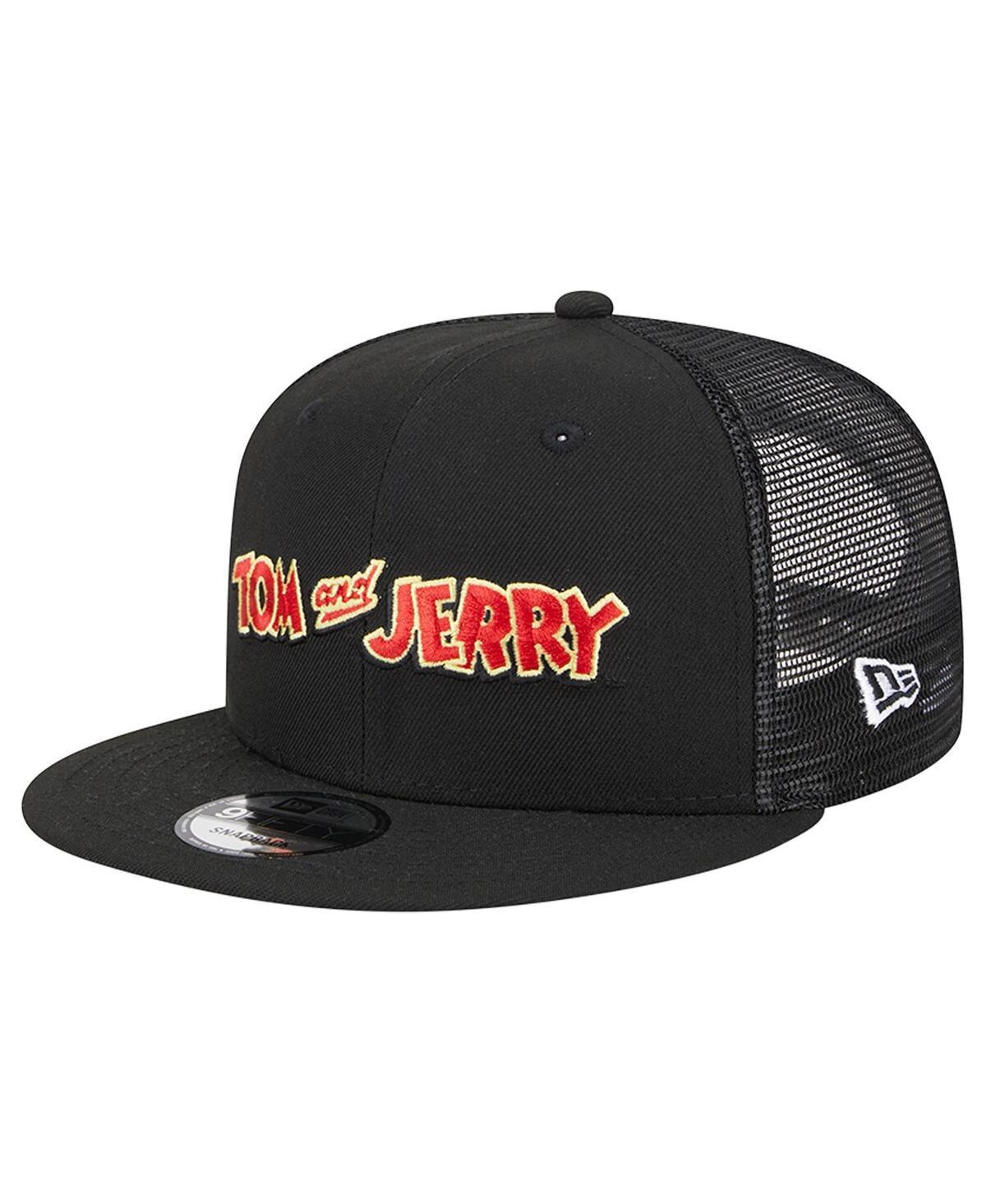 Mens New Era Black Tom and Jerry Wordmark Trucker 9FIFTY Snapback Hat Product Image