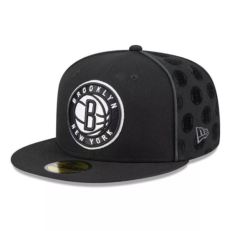 Mens New Era Brooklyn Nets Piped & Flocked 59Fifty Fitted Hat Product Image