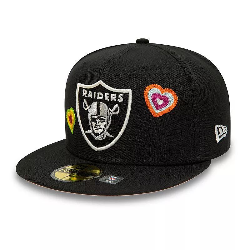 Men's New Era Black Las Vegas Raiders Chain Stitch Heart 59FIFTY Fitted Hat Product Image