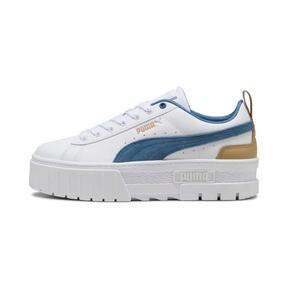 PUMA Mayze Leather Women's Sneakers in White/Blue Horizon Product Image