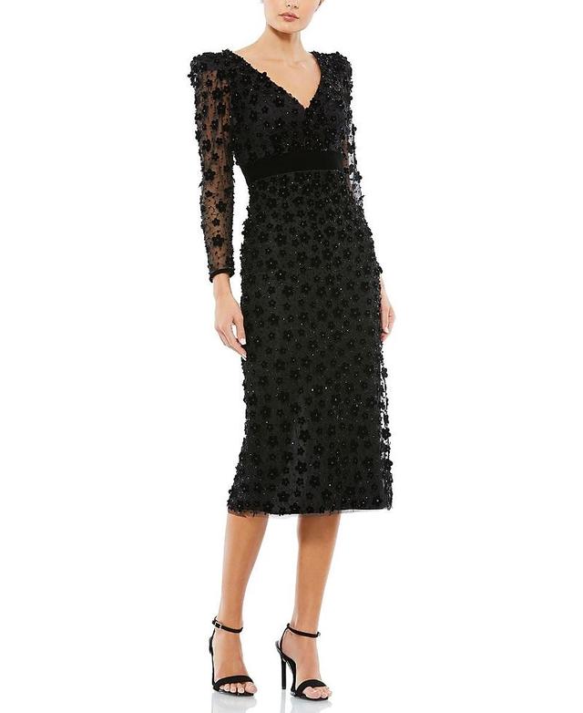 Womens Embellished V-Neck Long-Sleeve Midi-Dress Product Image