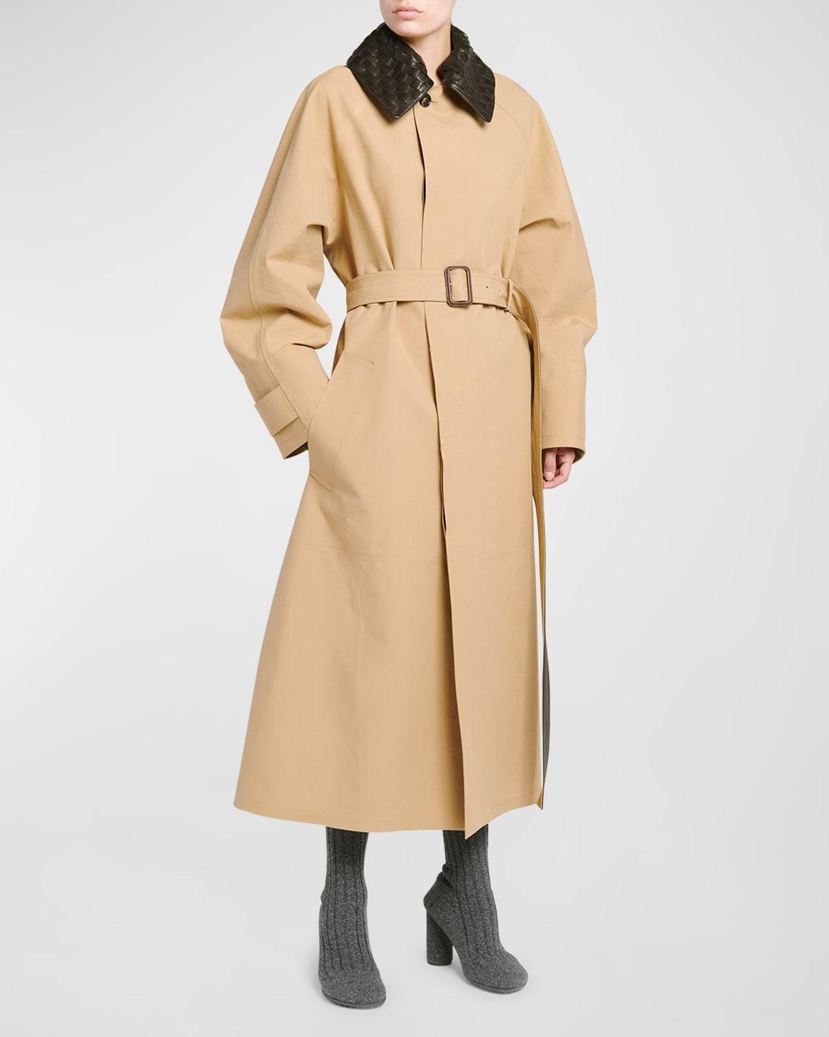 Waterproof Cotton Belted Trench Coat with Leather Collar product image